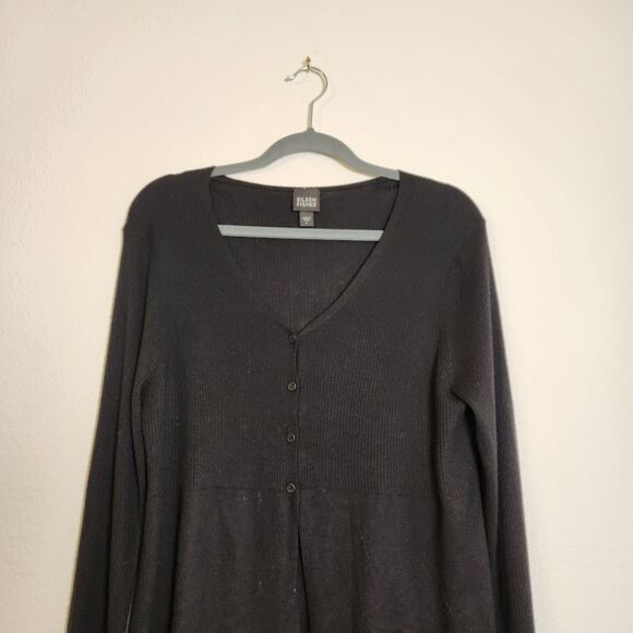 Eileen Fisher Black Silk Cashmere Button Front Cardigan | Size L - Picture 3 of 9